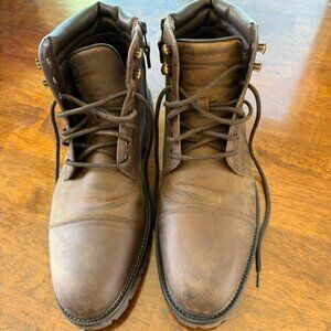 Aldo Brown Leather Combat Boots Men’s 9 – Side Zip Lace-Up Cap Toe Lug Sole
